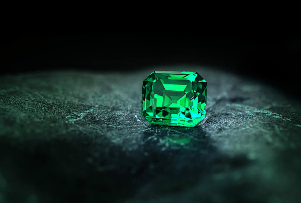 Close-up of a raw emerald stone mined in Pakistan