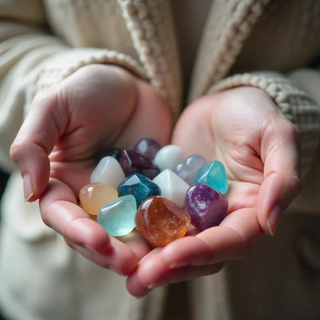 a hand full of gem stones