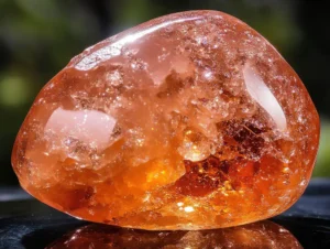 Sunstone gemstone close-up showcasing its vibrant orange hue