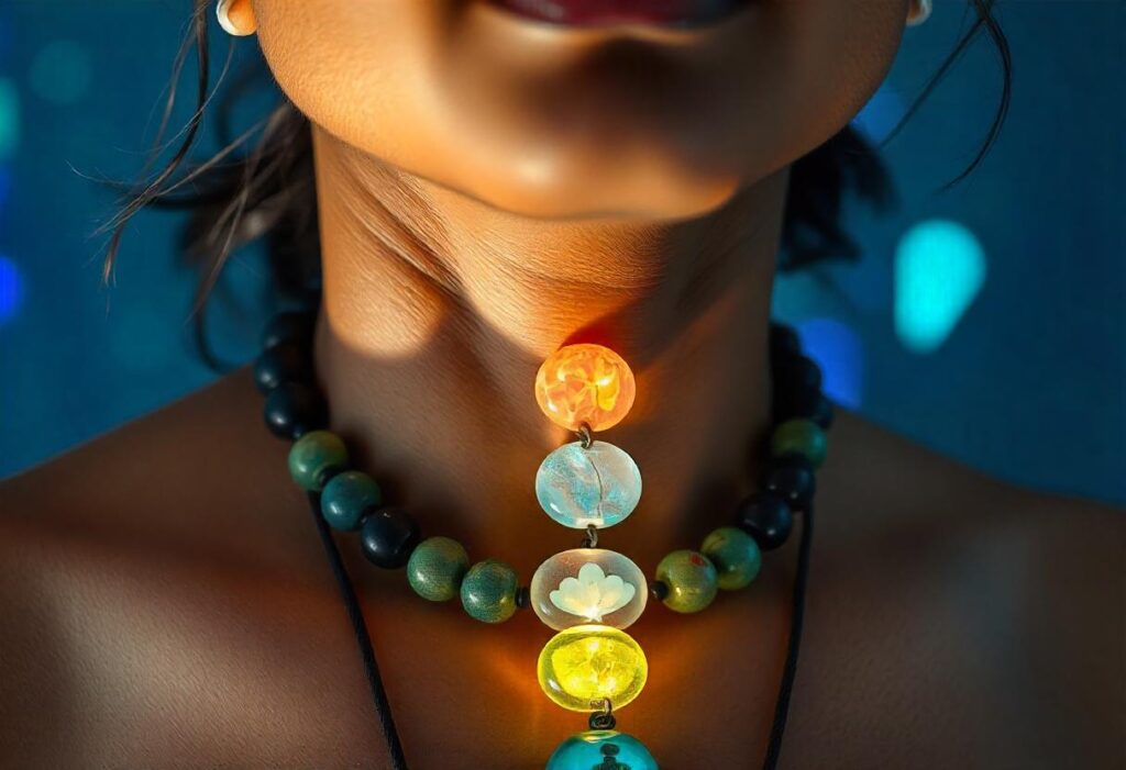 A Women wear chakra stones in neck